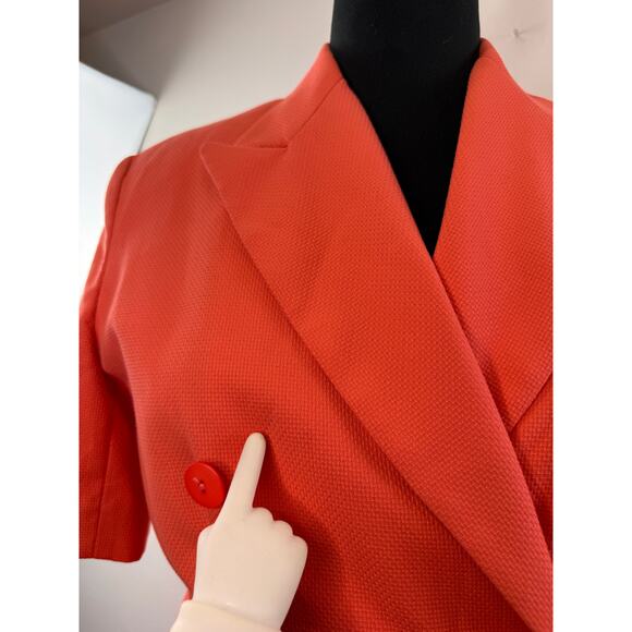 VINTAGE Rodier Coral Orange Blazer Dress Peak Lapel Double Breasted 38 FRANCE - Picture 4 of 8